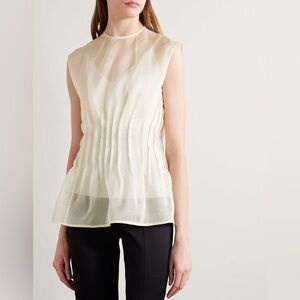 KHAITE Westin pintucked silk-organza top sheer blouse made in Italy